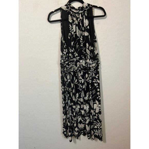 Evan Picone Sz 16 Fit and Flare Midi Halter Style Dress Black White Print - Picture 6 of 9